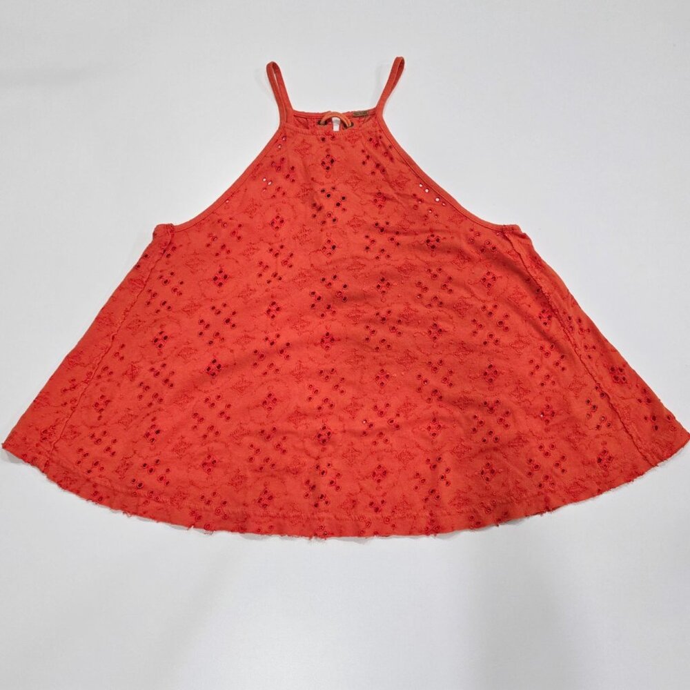 Free People ✦ Orange Eyelet Lace-Up Halter Crop Tank ✦ Cotton Summer Top XS - Picture 6 of 10
